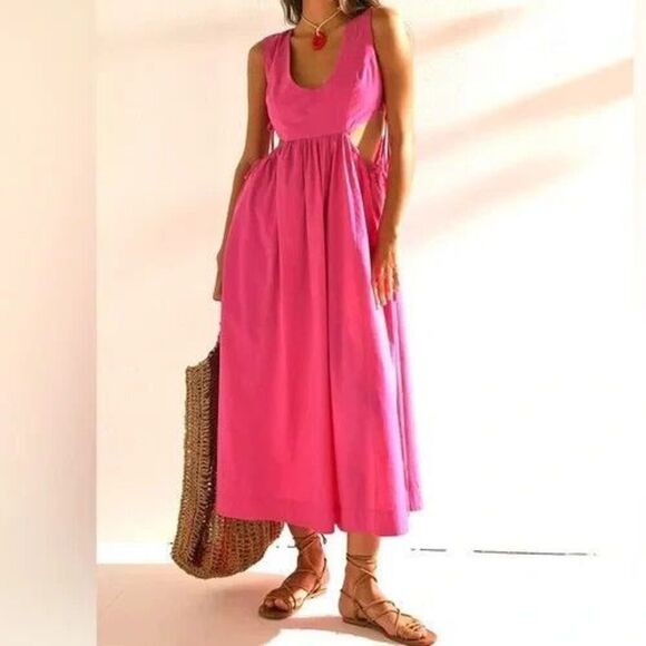 Free People OB1734765 Women's Sz S Magentiful Pink Fabiana Midi Dress - Picture 13 of 15